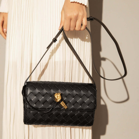 Black Woven Leather Shoulder Bag Cilela