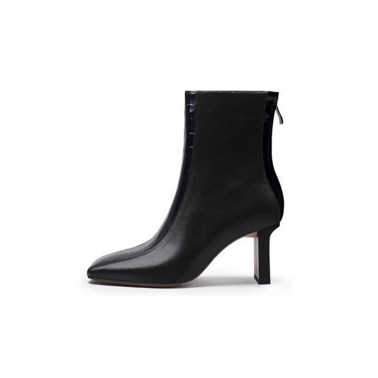 Block Heel Patchwork Leather Ankle Boots Jady Rose