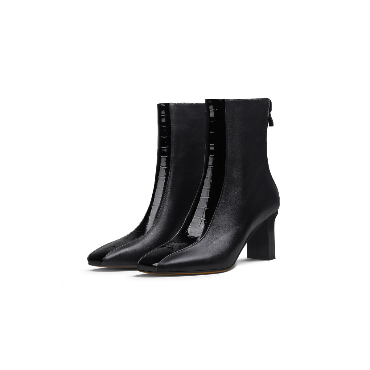 Block Heel Patchwork Leather Ankle Boots Jady Rose