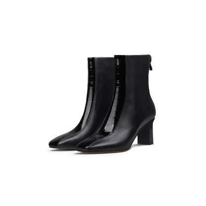 Block Heel Patchwork Leather Ankle Boots Jady Rose