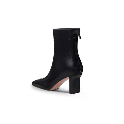 Block Heel Patchwork Leather Ankle Boots Jady Rose