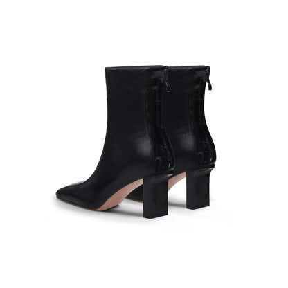 Block Heel Patchwork Leather Ankle Boots Jady Rose