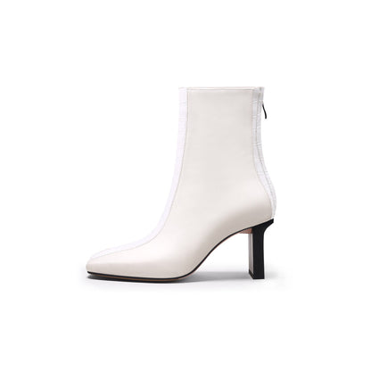 Block Heel Patchwork Leather Ankle Boots Jady Rose