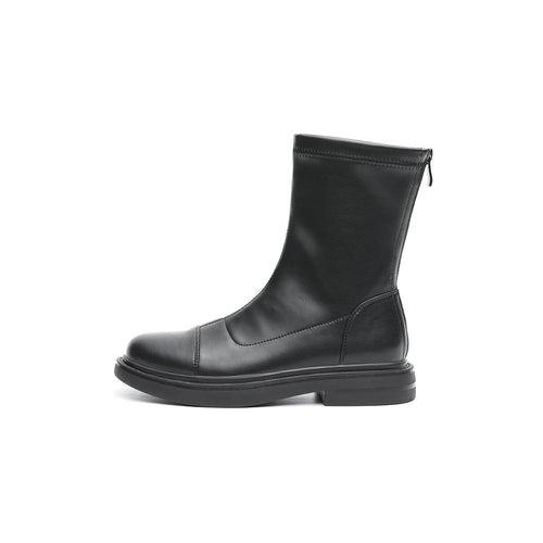 Black Mid-Calf Leather Boots Masoomake