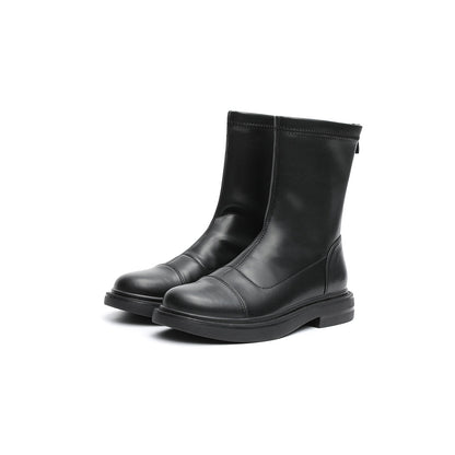 Black Mid-Calf Leather Boots Masoomake
