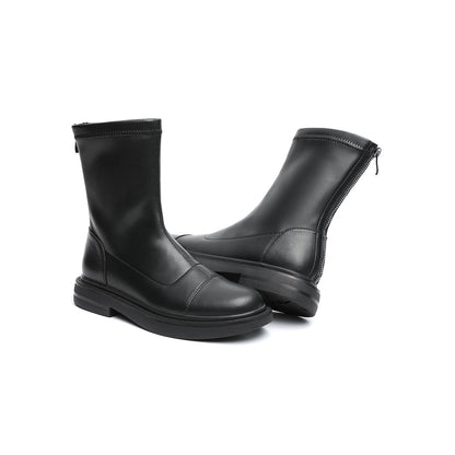 Black Mid-Calf Leather Boots Masoomake