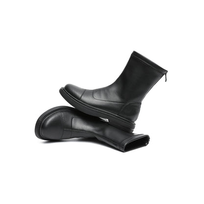 Black Mid-Calf Leather Boots Masoomake