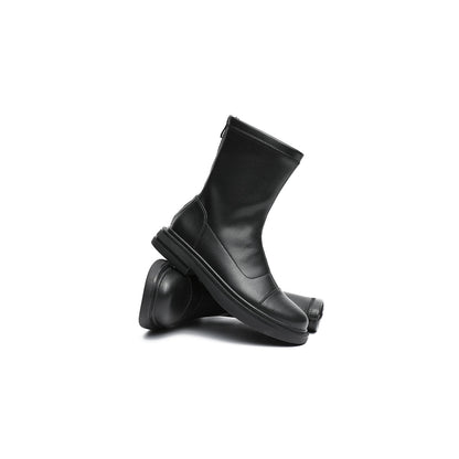 Black Mid-Calf Leather Boots Masoomake