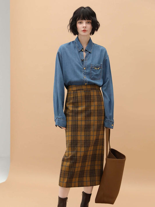 Brown Plaid Midi Skirt Cocobella