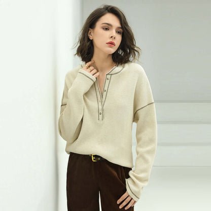 Cream Half-Button Pullover Sweater Cocobella