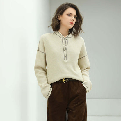 Cream Half-Button Pullover Sweater Cocobella