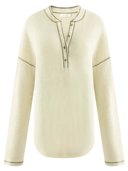 Cream Half-Button Pullover Sweater Cocobella