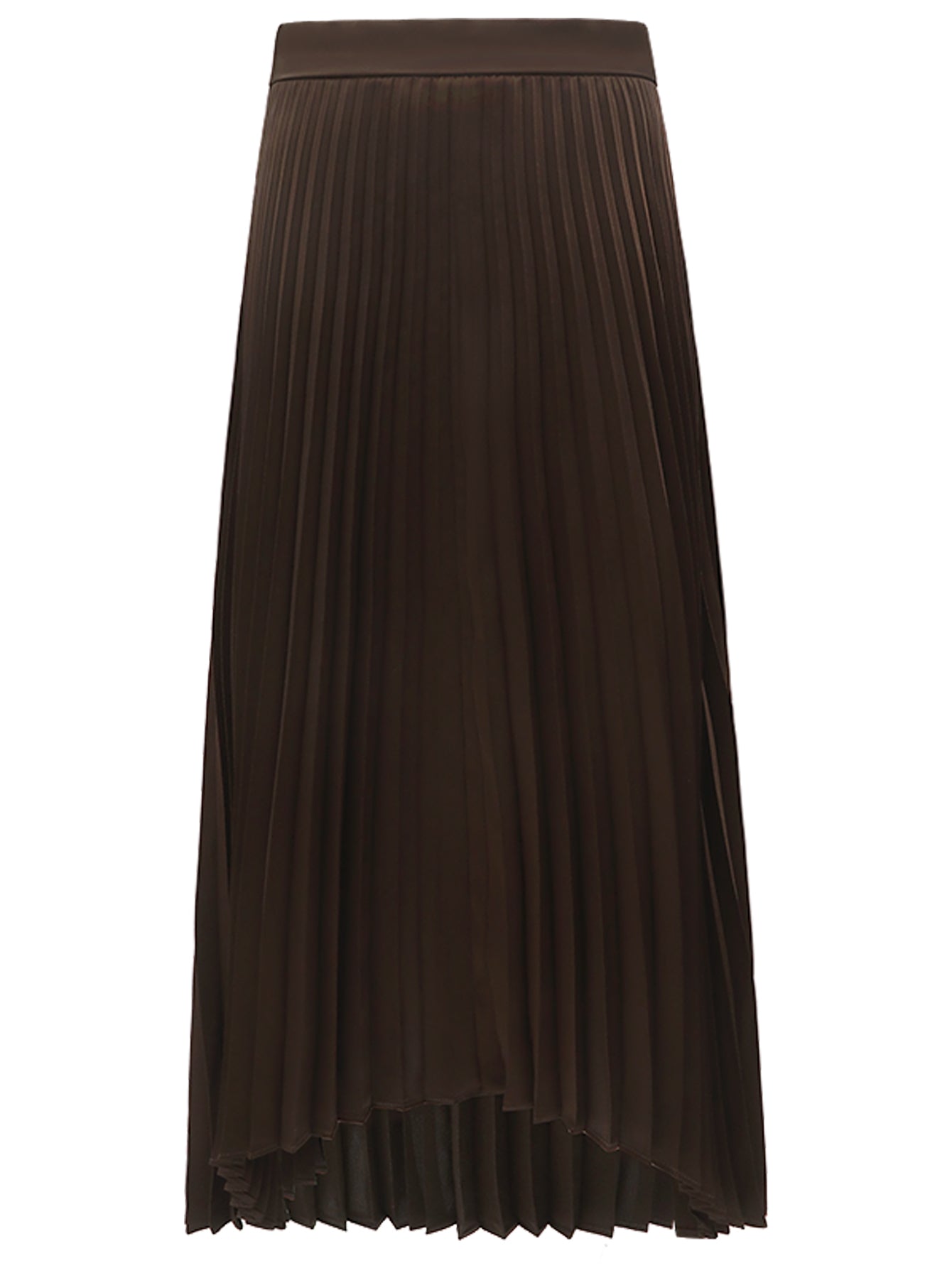 Chocolate Brown Asymmetric Pleated Midi Skirt Cocobella