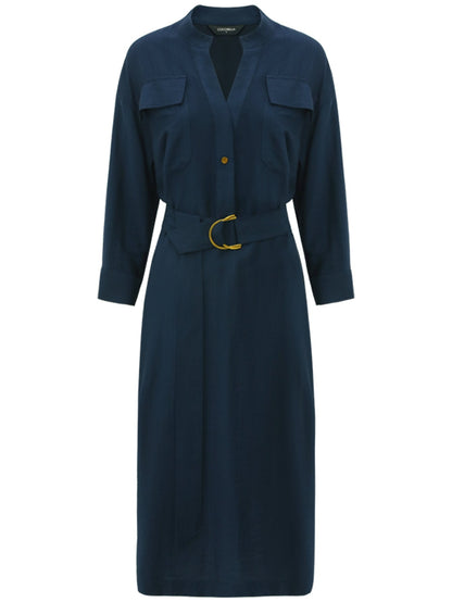 Classic Belted Navy Shirt Dress Cocobella