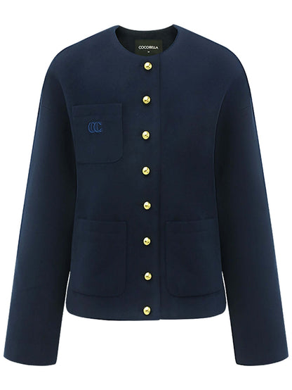 Navy Wool Collarless Jacket Cocobella