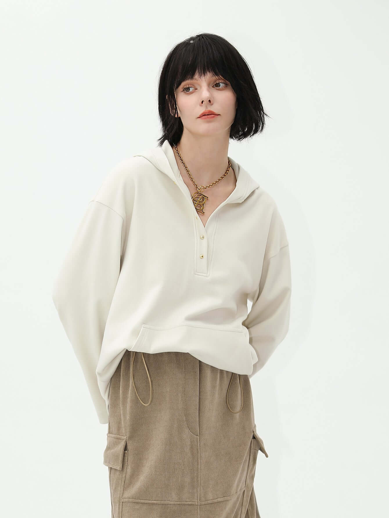 Classic Hooded Sweater with Gold Buttons Cocobella