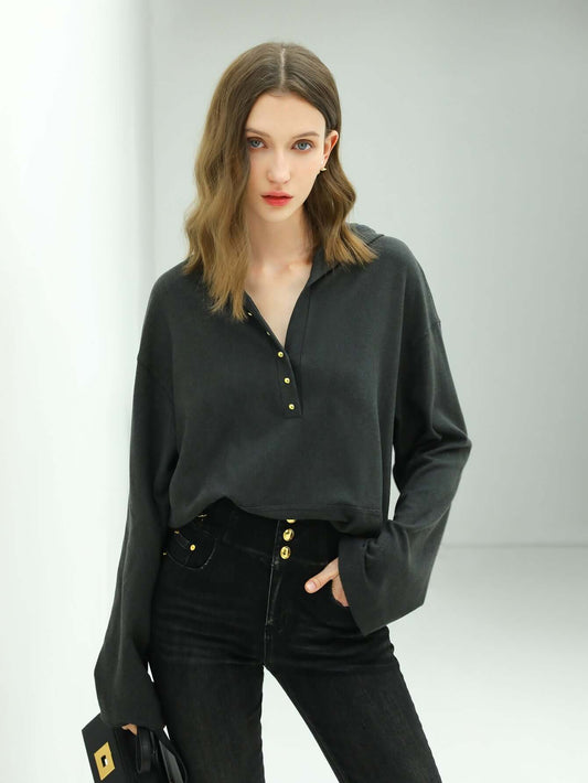 Classic Hooded Sweater with Gold Buttons Cocobella