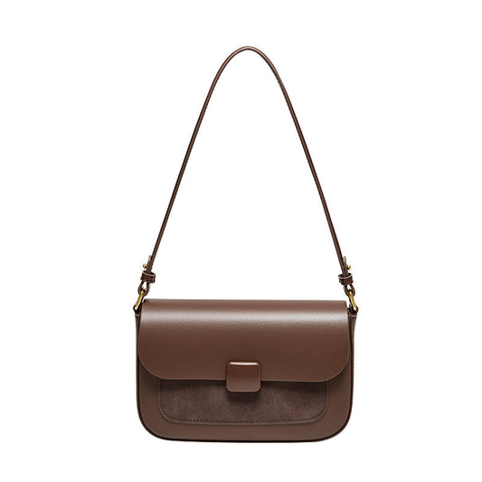 Coffee Leather Box Shoulder Bag Nalandu