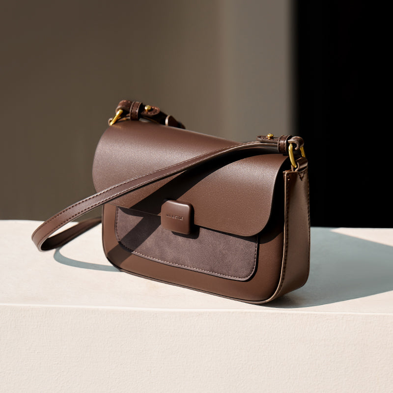 Coffee Leather Box Shoulder Bag Nalandu