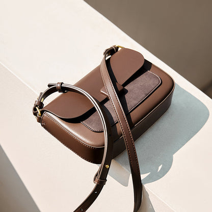 Coffee Leather Box Shoulder Bag Nalandu