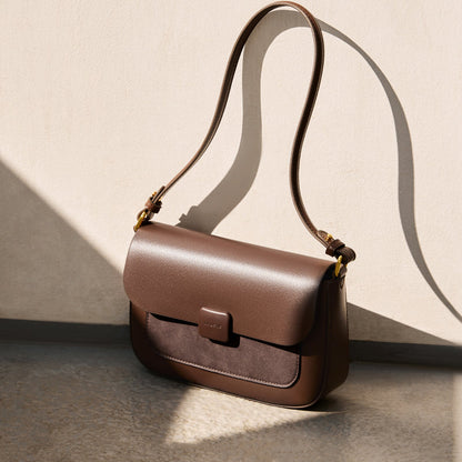 Coffee Leather Box Shoulder Bag Nalandu