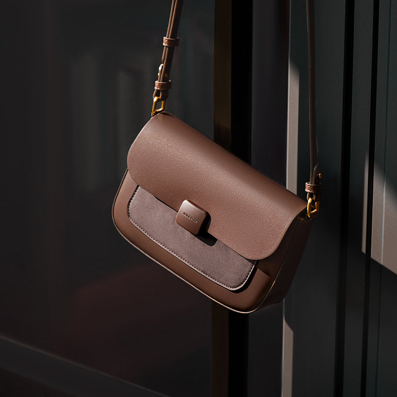 Coffee Leather Box Shoulder Bag Nalandu