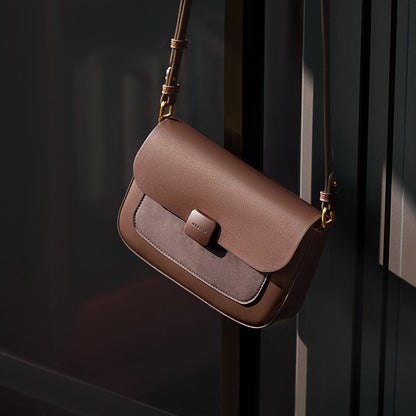 Coffee Leather Box Shoulder Bag Nalandu
