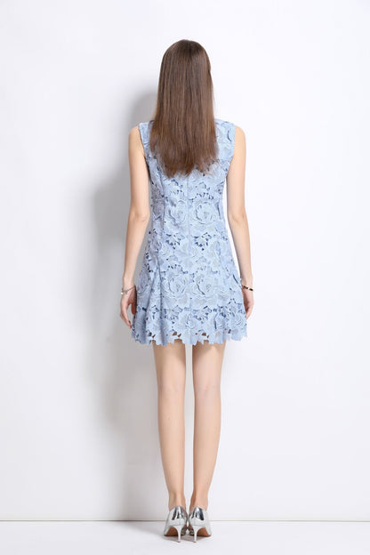 Cornflower Blue Floral Cutout Dress DZA
