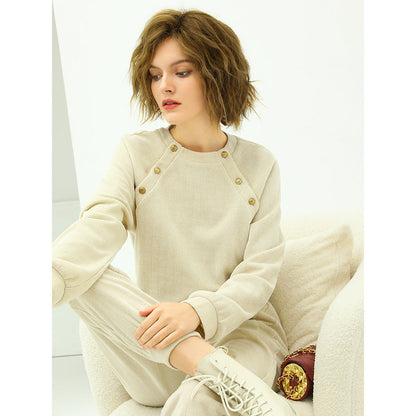 Cream Knit Swear with Gold Snap Buttons Cocobella