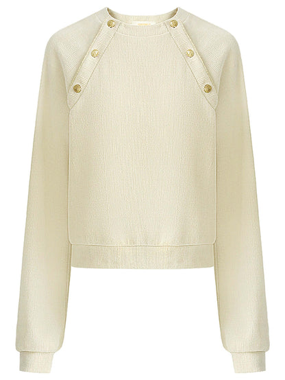 Cream Knit Swear with Gold Snap Buttons Cocobella