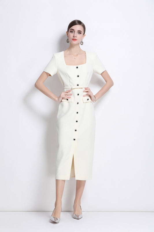 Daisy White Square Neck Dress DZA
