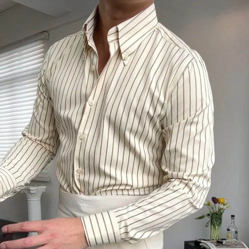 Das Herren - Breitkragen - Hemd | Gestreiftes Baumwollhemd im italienischen Stil - Giovanni Battaglia