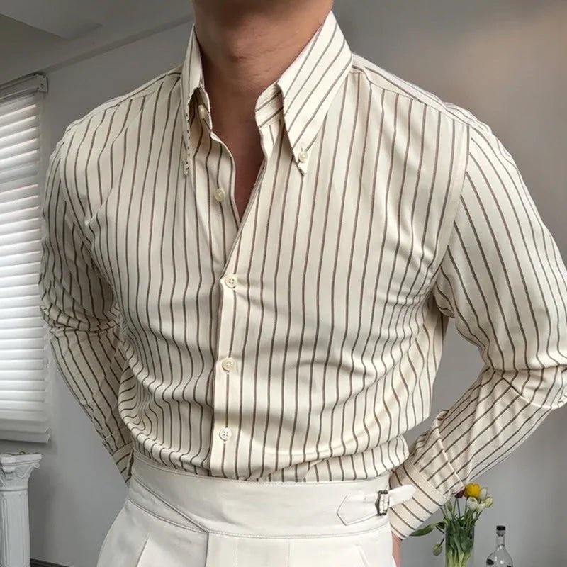 Das Herren - Breitkragen - Hemd | Gestreiftes Baumwollhemd im italienischen Stil - Giovanni Battaglia