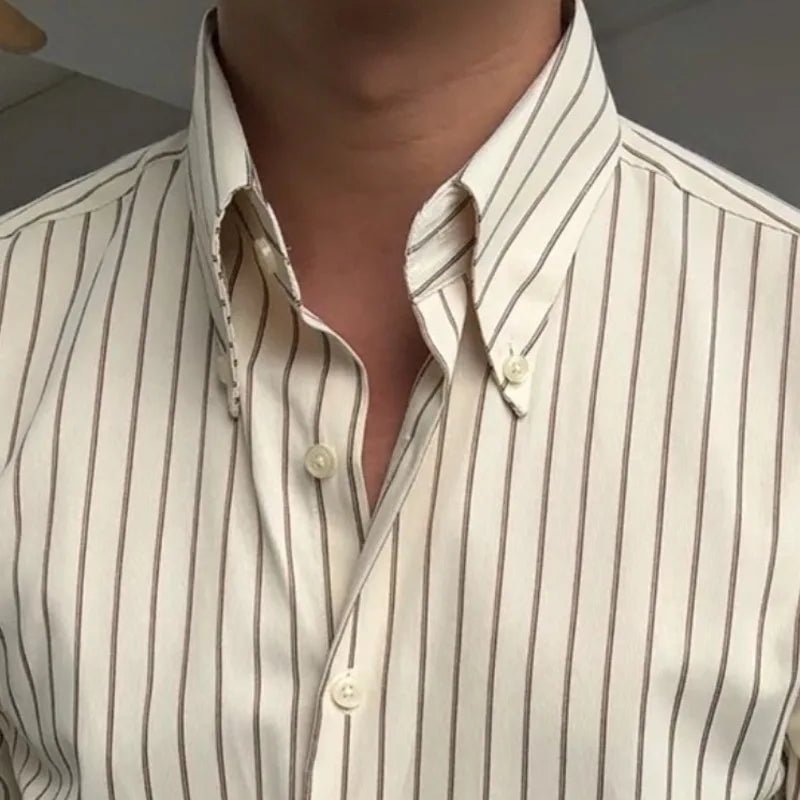 Das Herren - Breitkragen - Hemd | Gestreiftes Baumwollhemd im italienischen Stil - Giovanni Battaglia