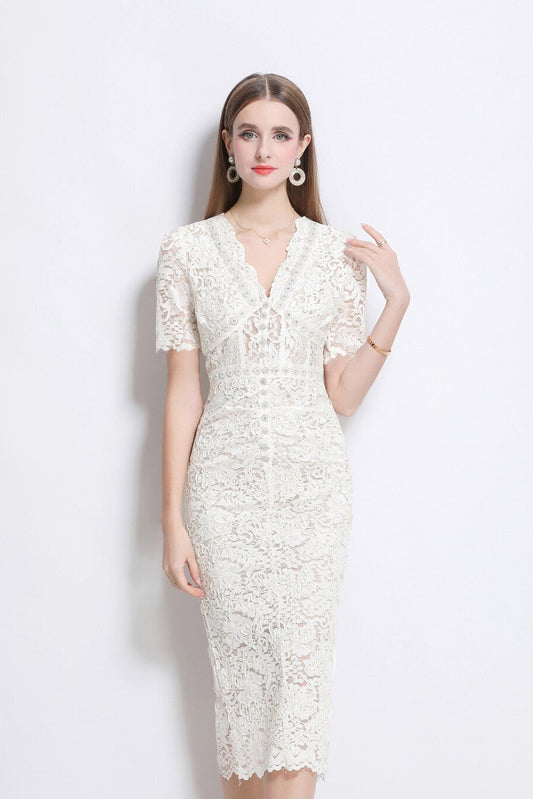Donna White Lace Cut-Out Dress DZA