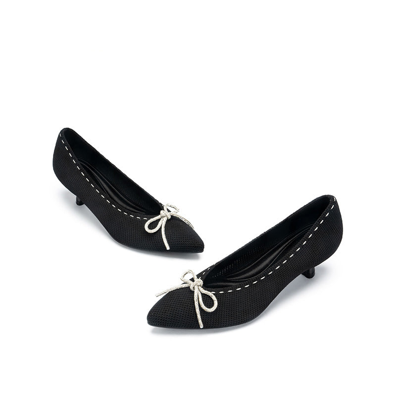 Rhinestone Bow Kitten Heels MALOVE MZ