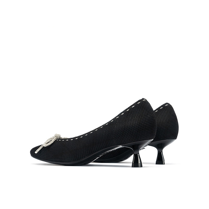 Rhinestone Bow Kitten Heels MALOVE MZ