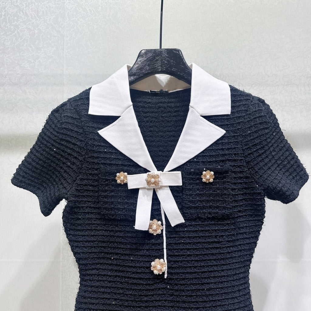 Esandro Vale™ - Button Bow Knitted Dress - Giovanni Battaglia