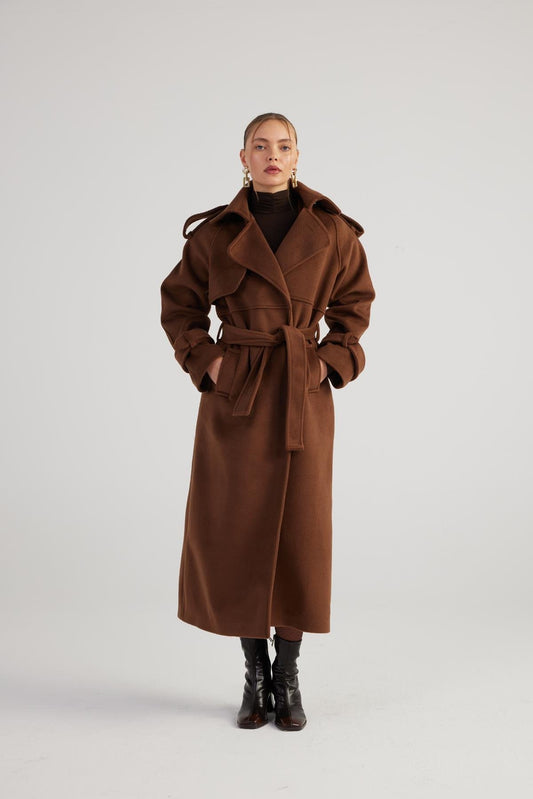 Nora Brown Cashmere Blend Maxi Coat Buy Me Fur Ltd