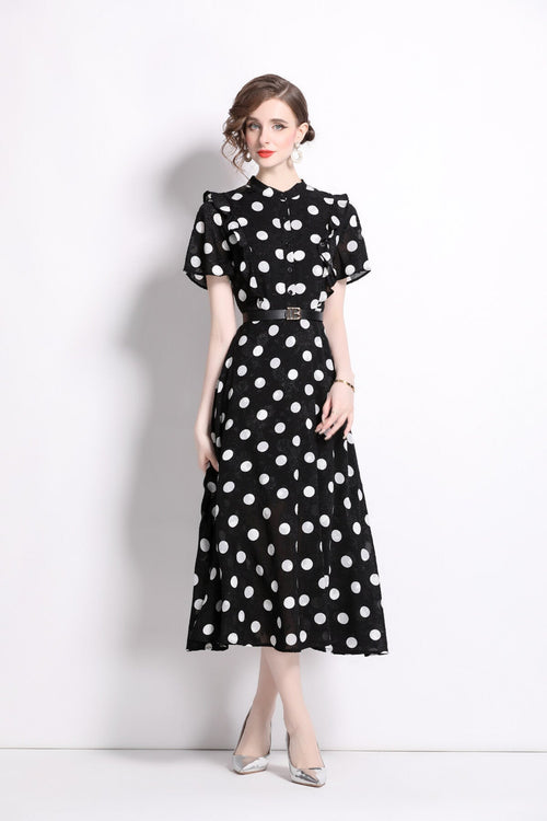 Polka Dot Midi A-Line Dress DZA
