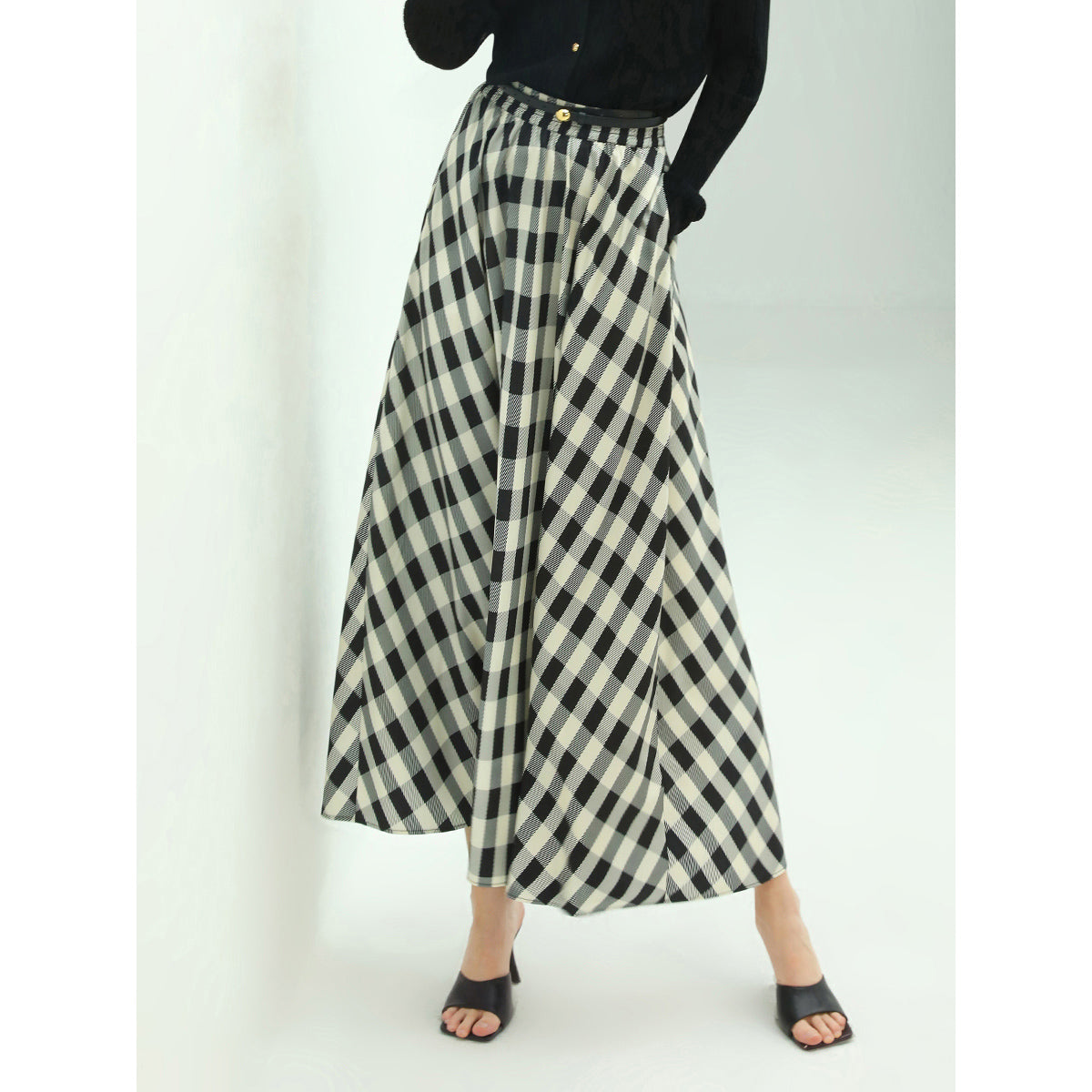 Checkered High-Waist Maxi Skirt Cocobella
