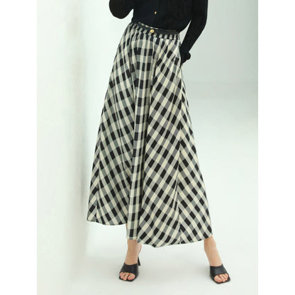 Checkered High-Waist Maxi Skirt Cocobella