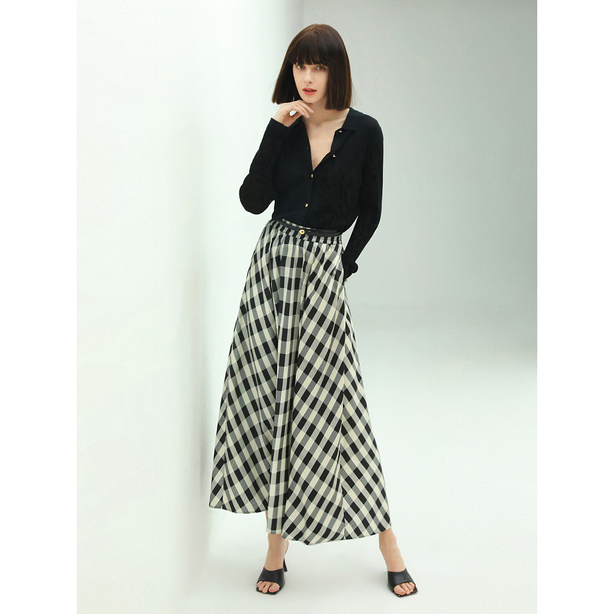 Checkered High-Waist Maxi Skirt Cocobella