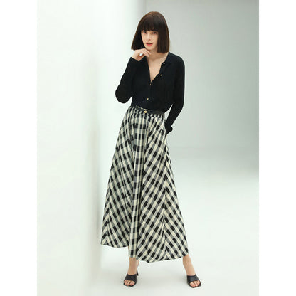 Checkered High-Waist Maxi Skirt Cocobella