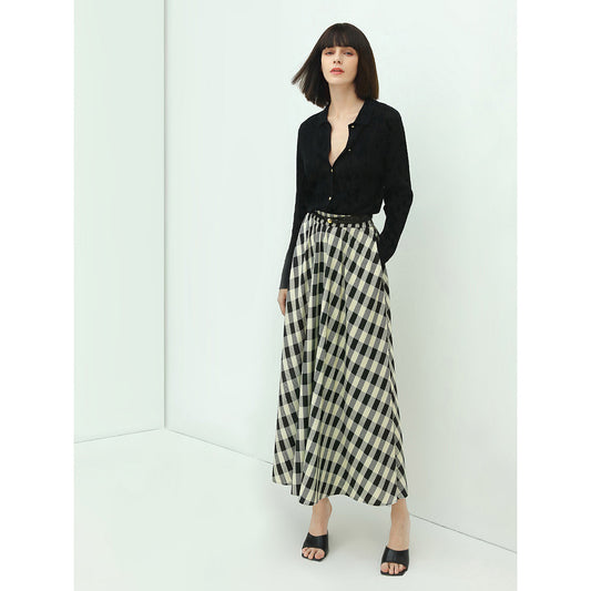 Checkered High-Waist Maxi Skirt Cocobella
