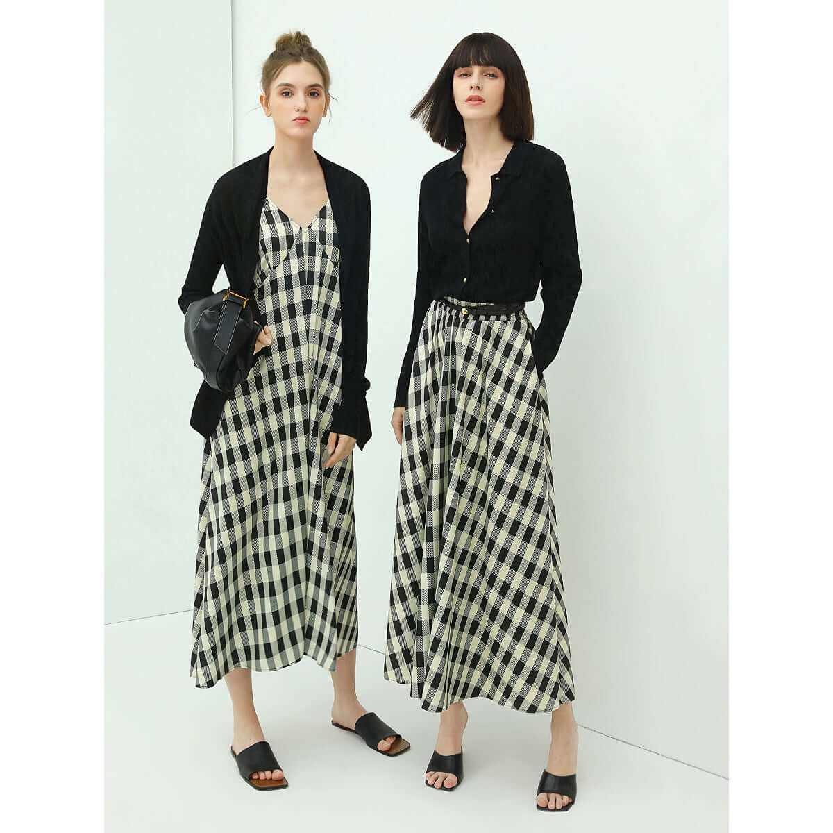 Checkered High-Waist Maxi Skirt Cocobella