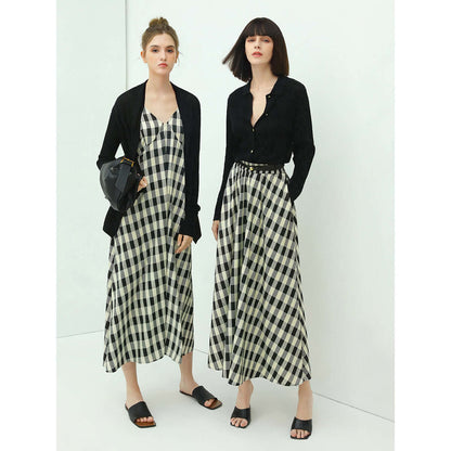 Checkered High-Waist Maxi Skirt Cocobella