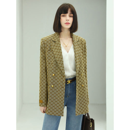 Khaki Vintage Pattern Blazer Cocobella
