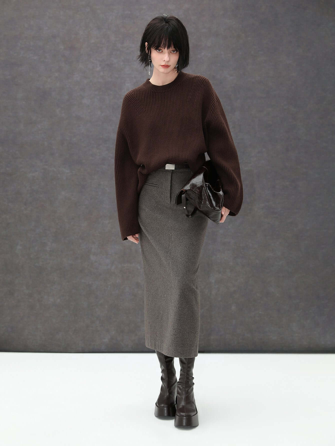 Charcoal High-Waisted Midi Skirt Cocobella