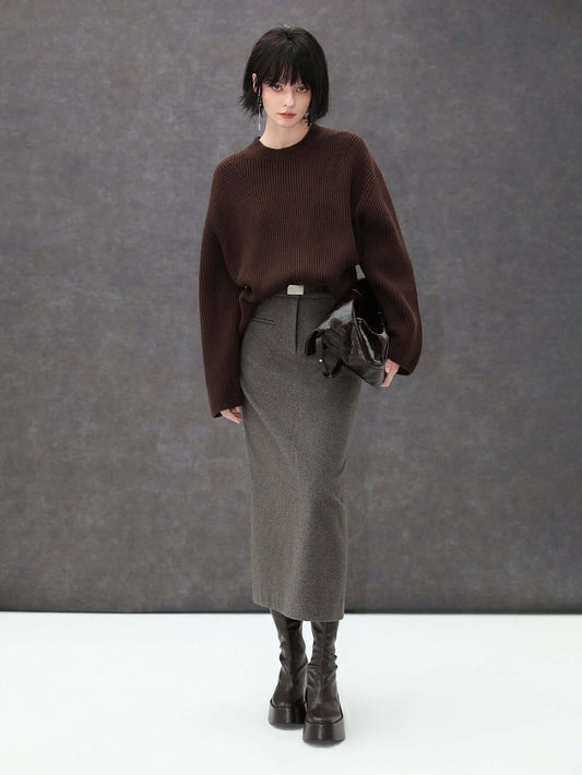 Charcoal High-Waisted Midi Skirt Cocobella
